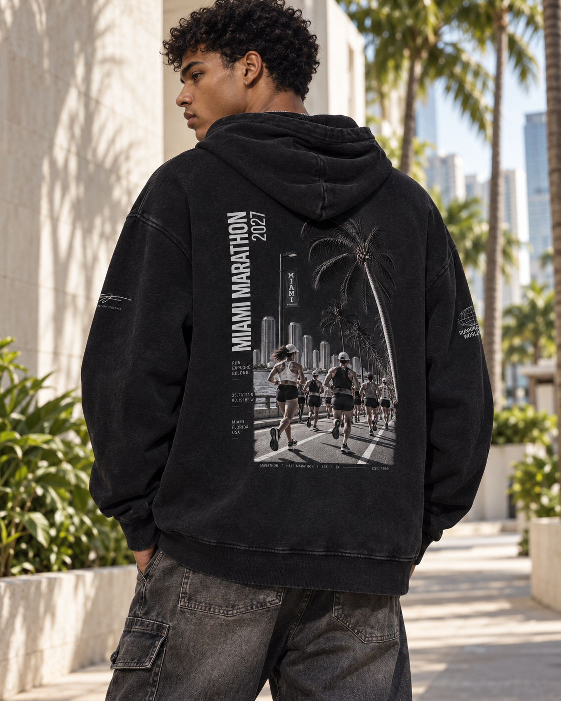 Miami Marathon 2027 Snow Washed Loose Cotton Hoodie