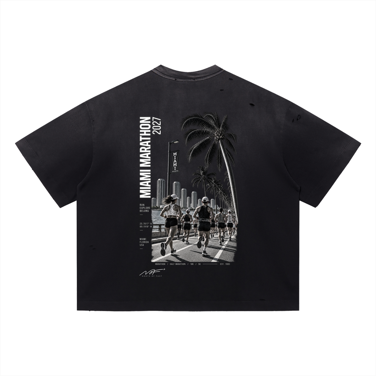 Miami Marathon 2027 Vintage Washed Distressed Boxy Oversized T-Shirt