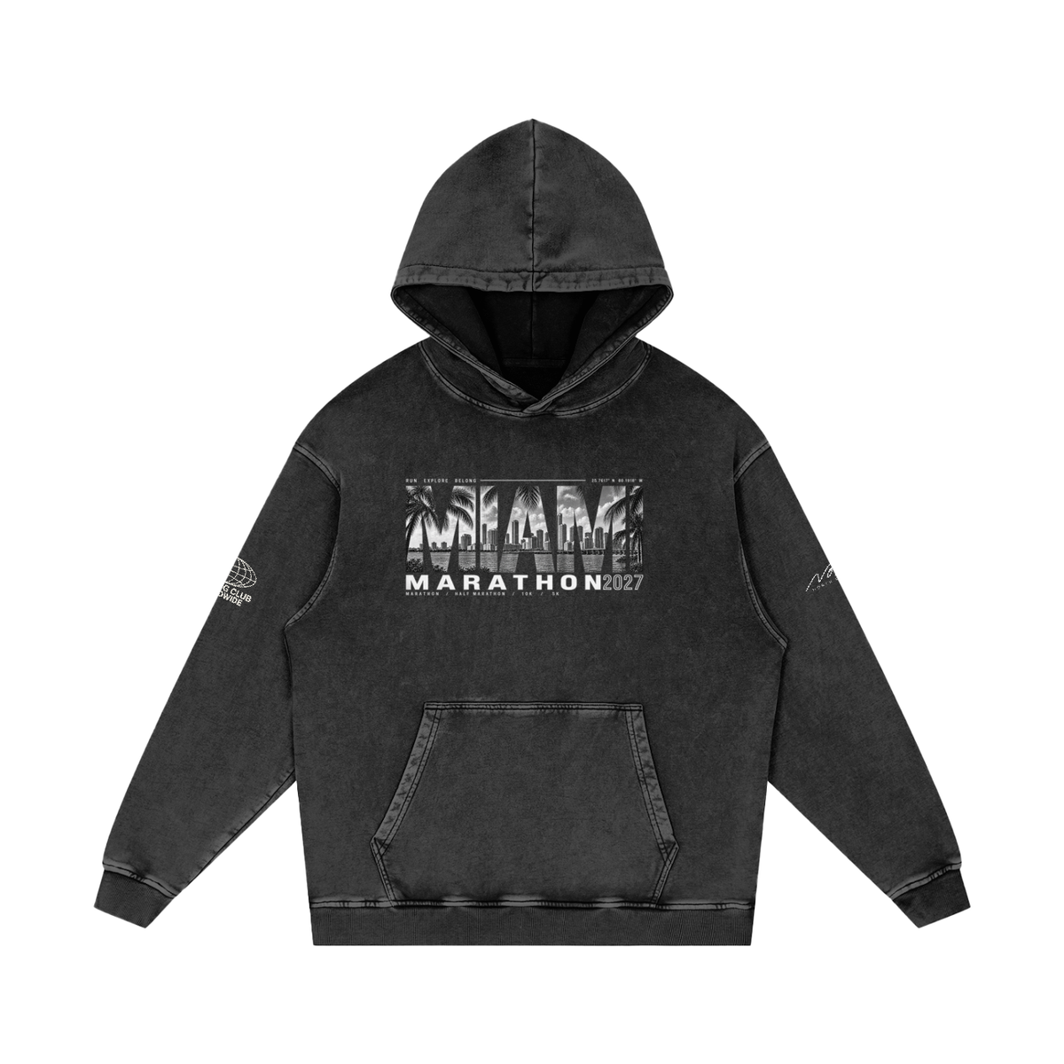Miami Marathon 2027 Snow Washed Loose Cotton Hoodie