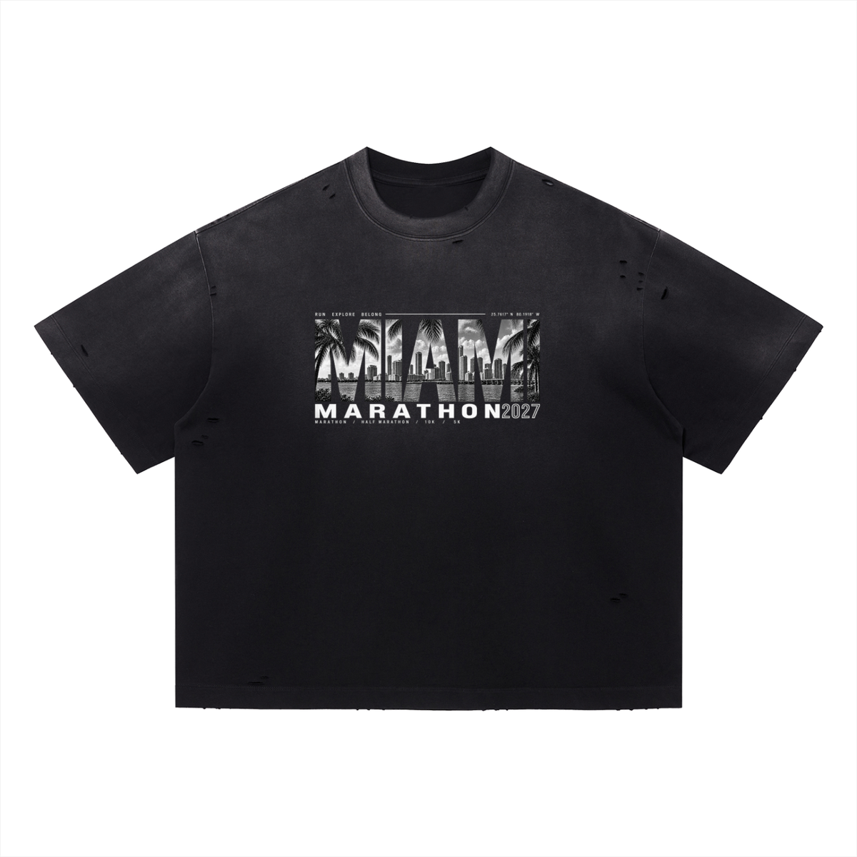 Miami Marathon 2027 Vintage Washed Distressed Boxy Oversized T-Shirt