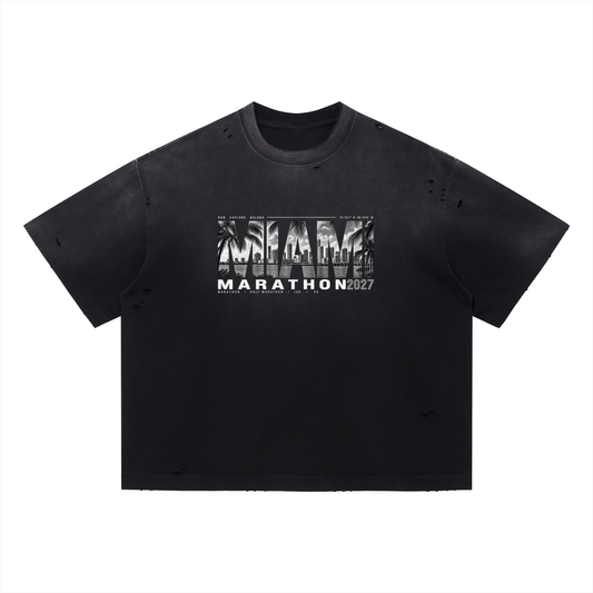 Miami Marathon 2027 Vintage Washed Distressed Boxy Oversized T-Shirt