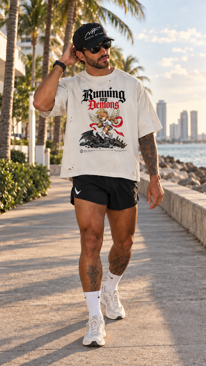 Running My Demons Vintage Washed Distressed Boxy Oversized T-Shirt