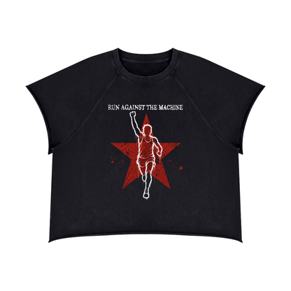 Run Against The Machine Vintage Wash Raw Edge Boxy T-Shirt