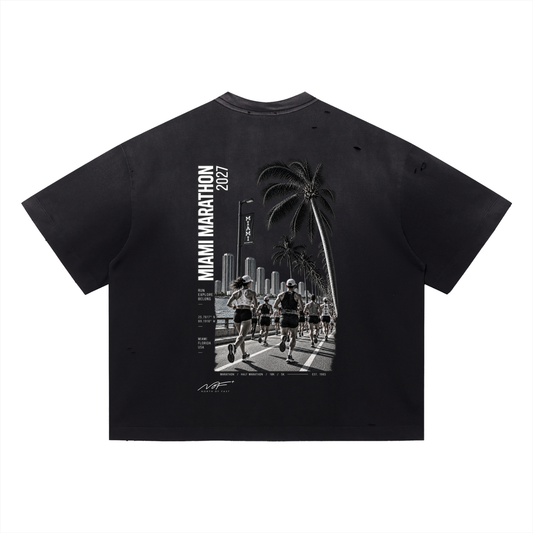 Miami Marathon 2027 Vintage Washed Distressed Boxy Oversized T-Shirt