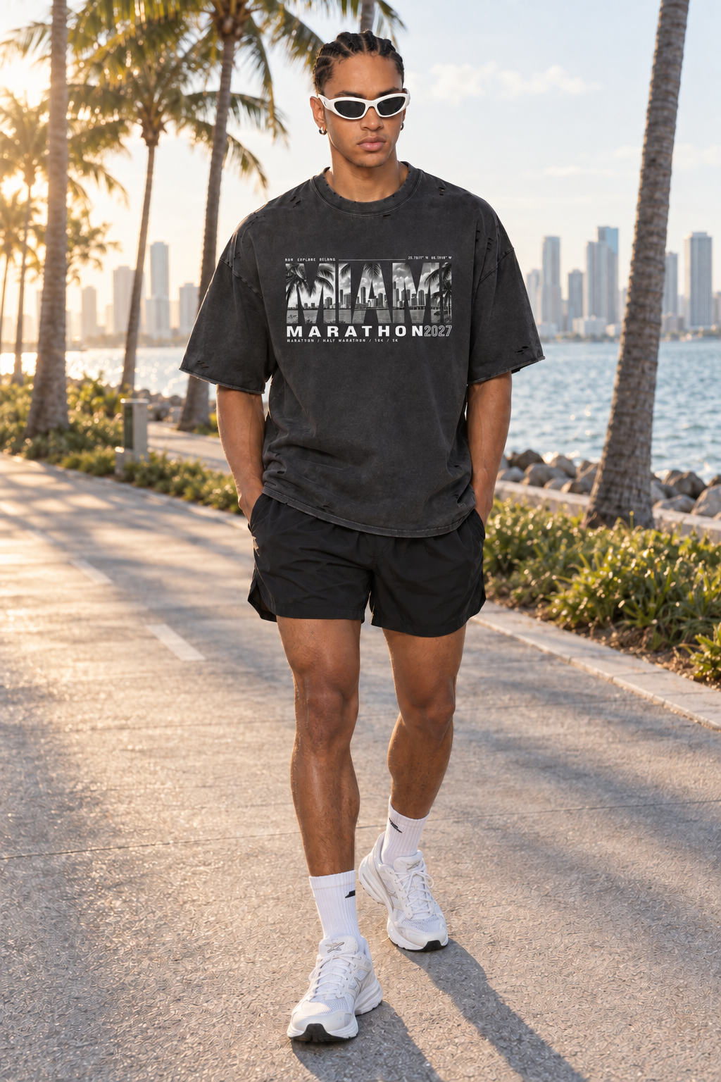 Miami Marathon 2027 Vintage Washed Distressed Boxy Oversized T-Shirt