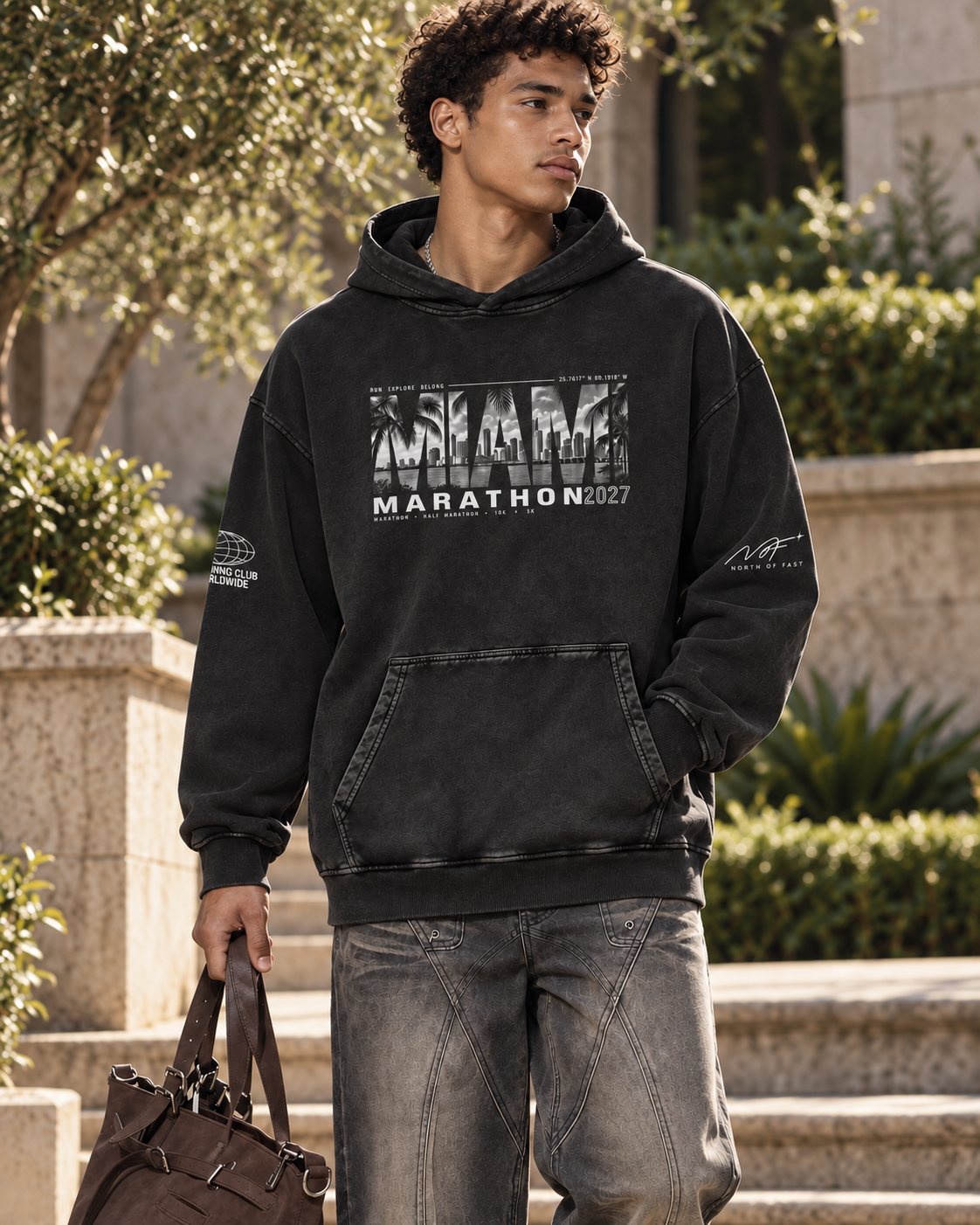 Miami Marathon 2027 Snow Washed Loose Cotton Hoodie