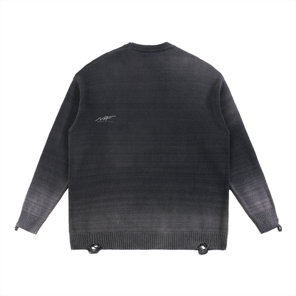 Moving Sun Fade Distressed Ripped Crewneck sweater