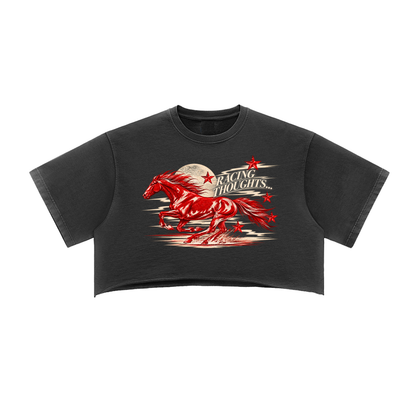 Racing Thoughts Snow Washed Raw Edge Crop Top