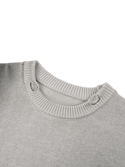 Moving Sun Fade Distressed Ripped Crewneck Sweater